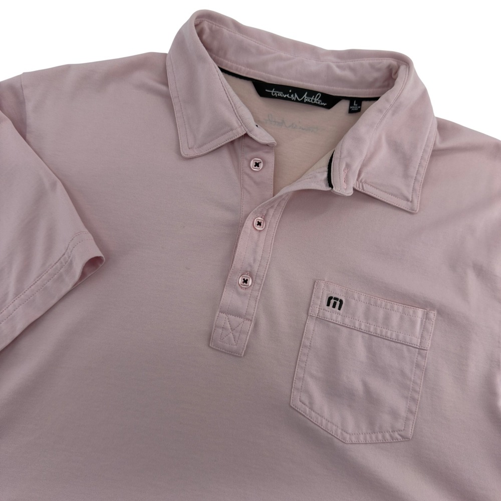 TravisMathew Mens Pink Pima Cotton Blend Short Sleeve Pocket Polo Shirt Size L